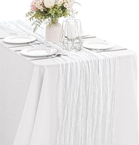 Baby Blue 10FT Cheesecloth Table Runner Boho Gauze Fabric Table Runner Rustic Sheer Runner for Wedding Birthday Baby Shower Party Boho Table Decoration in Kuwait