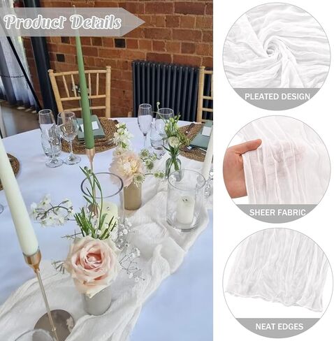 Baby Blue 10FT Cheesecloth Table Runner Boho Gauze Fabric Table Runner Rustic Sheer Runner for Wedding Birthday Baby Shower Party Boho Table Decoration in Kuwait