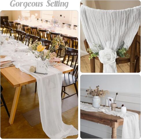 Baby Blue 10FT Cheesecloth Table Runner Boho Gauze Fabric Table Runner Rustic Sheer Runner for Wedding Birthday Baby Shower Party Boho Table Decoration in Kuwait