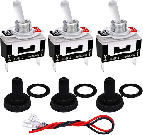 TWTADE 3 قطع مؤقتة شديدة التحمل مفتاح تبديل 2 دبوس 2 موضع (تشغيل)/إيقاف 16(10) مفتاح قارب معدني بطرف مجرف 250VAC مع غطاء حذاء مقاوم للماء + أسلاك طرفية 6.3 مم KL-B112 in Kuwait