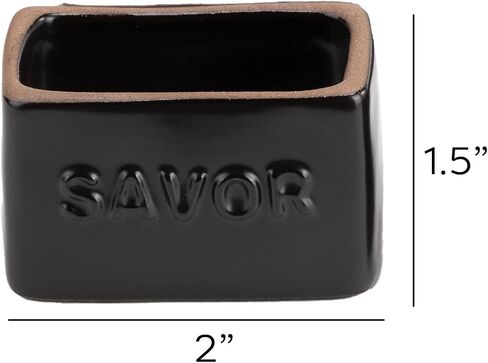DEMDACO Gather Round Delish Enjoy Savor Yum Classy Black 2 x 1.5 Stoneware Napkin Rings, Set of 4 in Saudi Arabia