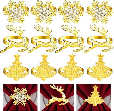 مجموعة حلقات مناديل عيد الميلاد من FEPITO 12 قطعة، حلقات منديل أشجار عيد الميلاد، حلقات منديل الأيائل، حاملات مناديل ندفة الثلج لتزيين طاولة العشاء في عطلة الشتاء، لوازم حفلات عيد الميلاد in Kuwait