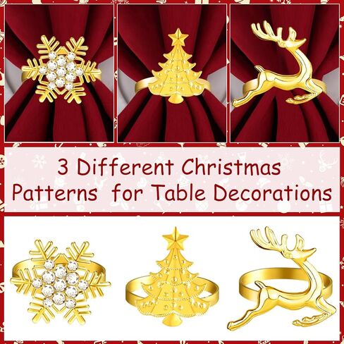 مجموعة حلقات مناديل عيد الميلاد من FEPITO 12 قطعة، حلقات منديل أشجار عيد الميلاد، حلقات منديل الأيائل، حاملات مناديل ندفة الثلج لتزيين طاولة العشاء في عطلة الشتاء، لوازم حفلات عيد الميلاد in Kuwait