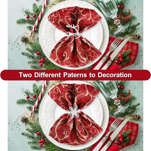 مجموعة خواتم مناديل الكريسماس، حلقات مناديل أنيقة من جلد الأيائل وحلقات مناديل من حجر الراين لندفة الثلج لمستلزمات حفلات أعياد الميلاد والزفاف (فضية، 12 قطعة) in Kuwait