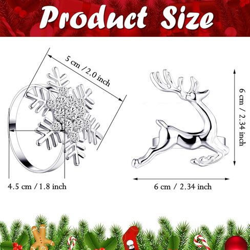 مجموعة خواتم مناديل الكريسماس، حلقات مناديل أنيقة من جلد الأيائل وحلقات مناديل من حجر الراين لندفة الثلج لمستلزمات حفلات أعياد الميلاد والزفاف (فضية، 12 قطعة) in Kuwait