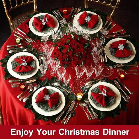 مجموعة خواتم مناديل الكريسماس، حلقات مناديل أنيقة من جلد الأيائل وحلقات مناديل من حجر الراين لندفة الثلج لمستلزمات حفلات أعياد الميلاد والزفاف (فضية، 12 قطعة) in Kuwait