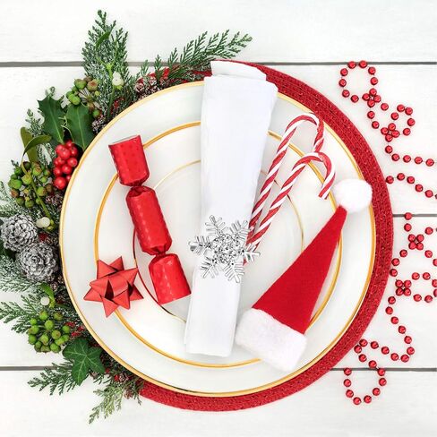 مجموعة خواتم مناديل الكريسماس، حلقات مناديل أنيقة من جلد الأيائل وحلقات مناديل من حجر الراين لندفة الثلج لمستلزمات حفلات أعياد الميلاد والزفاف (فضية، 12 قطعة) in Kuwait