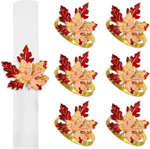 Emivery 6 Pieces Fall Napkin Rings, Thanksgiving Maple Leaf Napkin Rings Fall Metal Napkin Ring Buckles Autumn Table Decor for Thanksgiving Halloween Home Wedding Party Dinner in Saudi Arabia