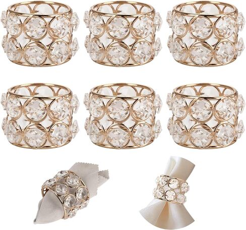 OwnMy مجموعة من 6 حلقات منديل من الخرز الكريستالي، حلقات منديل تزيينية لامعة للمناديل القماشية، حامل حلقات منديل لحفلات الزفاف، قطع مركزية لطاولة الطعام، ديكور رومانسي، لون فضي in Kuwait