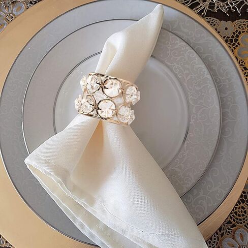OwnMy مجموعة من 6 حلقات منديل من الخرز الكريستالي، حلقات منديل تزيينية لامعة للمناديل القماشية، حامل حلقات منديل لحفلات الزفاف، قطع مركزية لطاولة الطعام، ديكور رومانسي، لون فضي in Kuwait