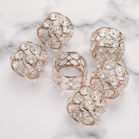 OwnMy مجموعة من 6 حلقات منديل من الخرز الكريستالي، حلقات منديل تزيينية لامعة للمناديل القماشية، حامل حلقات منديل لحفلات الزفاف، قطع مركزية لطاولة الطعام، ديكور رومانسي، لون فضي in Kuwait