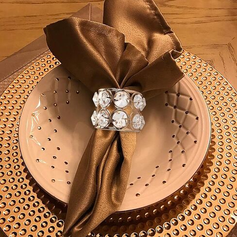 OwnMy مجموعة من 6 حلقات منديل من الخرز الكريستالي، حلقات منديل تزيينية لامعة للمناديل القماشية، حامل حلقات منديل لحفلات الزفاف، قطع مركزية لطاولة الطعام، ديكور رومانسي، لون فضي in Kuwait