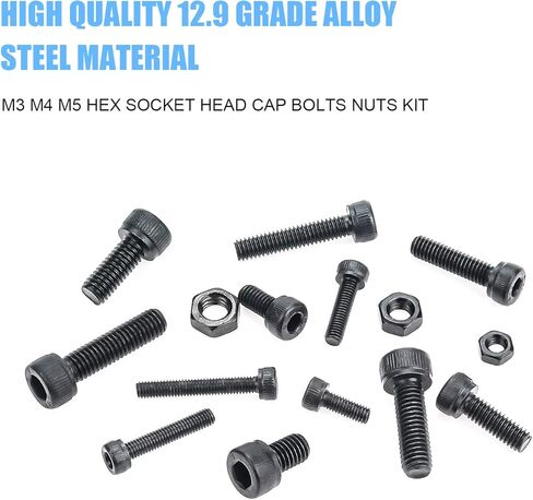 DYWISHKEY 500 Pieces M3 M4 M5, 12.9 Grade Alloy Steel Hex Socket Head Cap Bolts Nuts Assortment Kit with Hex Wrenches in Saudi Arabia