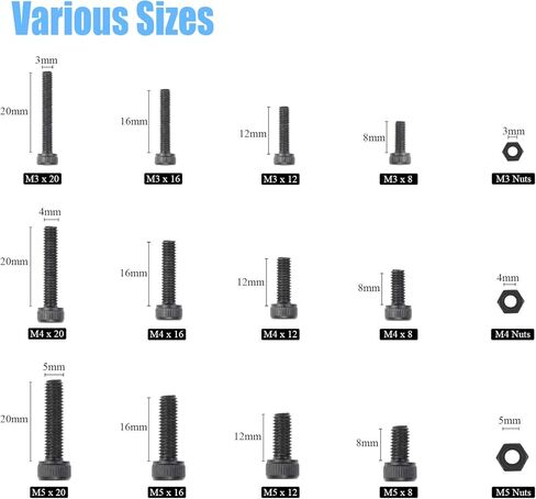 DYWISHKEY 500 Pieces M3 M4 M5, 12.9 Grade Alloy Steel Hex Socket Head Cap Bolts Nuts Assortment Kit with Hex Wrenches in Saudi Arabia
