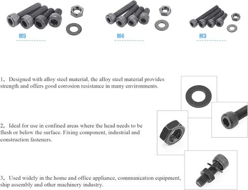 DYWISHKEY 500 Pieces M3 M4 M5, 12.9 Grade Alloy Steel Hex Socket Head Cap Bolts Nuts Assortment Kit with Hex Wrenches in Saudi Arabia