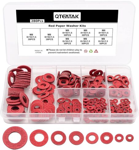 QTEATAK 8 Size M2 M2.5 M3 M4 M5 M6 M8 Red Steel Paper Fiber Flat Insulation Washers Assorted Kit with Box (280Pcs) in Saudi Arabia