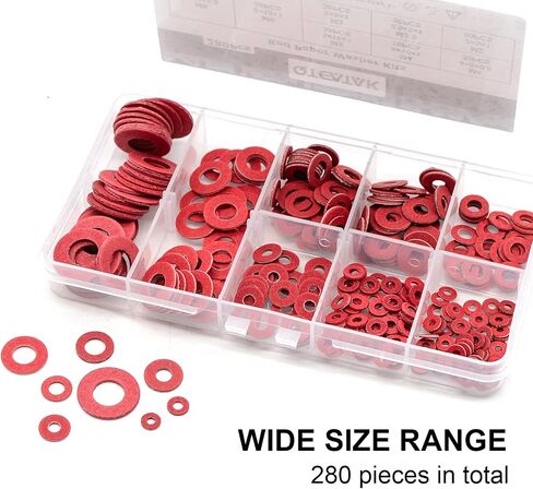 QTEATAK 8 Size M2 M2.5 M3 M4 M5 M6 M8 Red Steel Paper Fiber Flat Insulation Washers Assorted Kit with Box (280Pcs) in Saudi Arabia
