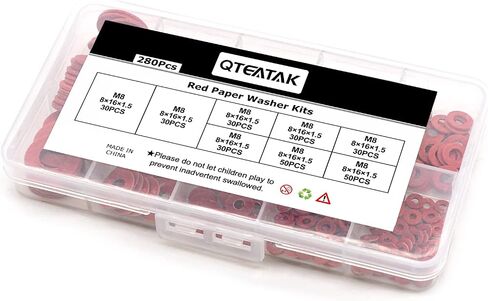 QTEATAK 8 Size M2 M2.5 M3 M4 M5 M6 M8 Red Steel Paper Fiber Flat Insulation Washers Assorted Kit with Box (280Pcs) in Saudi Arabia