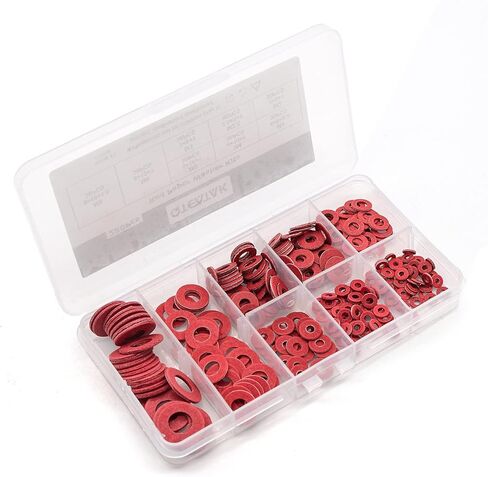 QTEATAK 8 Size M2 M2.5 M3 M4 M5 M6 M8 Red Steel Paper Fiber Flat Insulation Washers Assorted Kit with Box (280Pcs) in Saudi Arabia