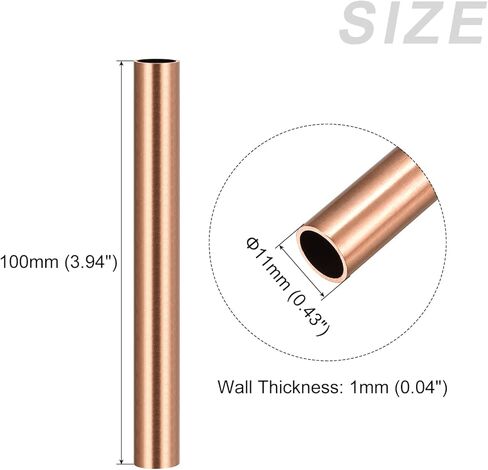 أنبوب نحاسي METALLIXITY (11 مم OD × 1 مم جدار T × 100 مم طول) 3 قطع، أنابيب مستقيمة - للتأثيث المنزلي، والآلات، والحرف اليدوية اليدوية in Kuwait
