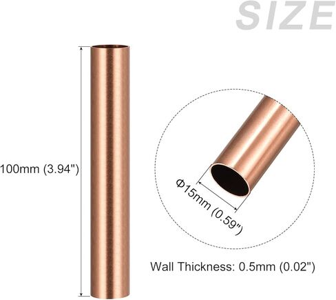 أنبوب نحاسي METALLIXITY (15 مم OD × 0.5 مم جدار T × 100 مم طول) 3 قطع، أنابيب مستقيمة - للتأثيث المنزلي، والآلات، والحرف اليدوية اليدوية in Kuwait