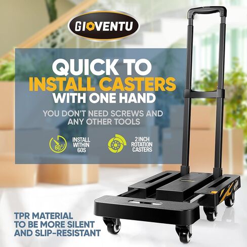 عربة دوللي لشاحنة يدوية قابلة للطي (440 رطل)، عربة أمتعة شديدة التحمل مع 6 عجلات من المطاط اللدن حراريًا وتصميم سهل الإعداد، شاحنة منصة محمولة قابلة للطي للتنقل والسفر والاستخدام المكتبي in Kuwait