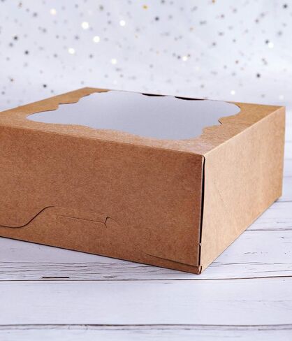تشيري 15 عبوة من صناديق المخبوزات باللون البني مقاس 7×7×3 انش مع نافذة من بلاستيك PVC لصناديق الفطائر والكوكيز، صندوق من ورق الكرافت المقوى الطبيعي المتوسط، عبوة من 15 قطعة in Kuwait