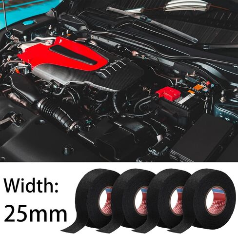 1 Inch x 49.2 ft Wire Harness Cloth Tape Wiring Harness Automotive Cloth Tape Noise Damping Heat Proof Adhesive Fabric Tape for Automotive Electrical Wrap Protection Insulation Cable Fixed (4 Rolls) in Kuwait