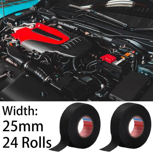 1 Inch x 49.2 ft Wire Harness Cloth Tape Wiring Harness Automotive Cloth Tape Noise Damping Heat Proof Adhesive Fabric Tape for Automotive Electrical Wrap Protection Insulation Cable Fixed (4 Rolls) in Kuwait