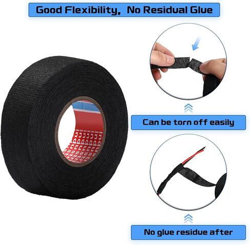 1 Inch x 49.2 ft Wire Harness Cloth Tape Wiring Harness Automotive Cloth Tape Noise Damping Heat Proof Adhesive Fabric Tape for Automotive Electrical Wrap Protection Insulation Cable Fixed (4 Rolls) in Kuwait