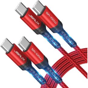 JSAUX 100W USB C to USB C Cable, 2-Pack 6.6FT, 5A Fast Charging, Red in Kuwait