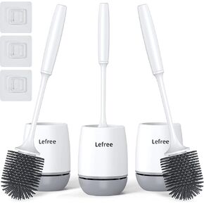 Toilet Brush, Lefree Silicone Toilet Brush and Holder Set with Ventilated Holder, Toilet Brush Set for Bathroom,Floor Standing & Wall Mounted Toilet Scrubber Without Drilling