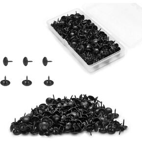 200Pcs Metal Thumb Tacks Round Head Household Upholstery Tacks Black Decorative Furniture Tack Nails for Sofa DIY Pins (9 x 9mm)
