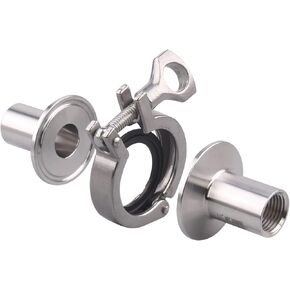 DERNORD 2 Pcs Sanitary Female Threaded Ferrule Pipe Fittings + SUS304 Tri-clamp (Tri-clover Clamp) + FKM Gasket (Female Threaded Pipe Size:1-1/2 Inch DN40)