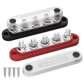 DaierTek 12v Bus Bar 150A Battery Power Distribution Block 12 Volt Positive & Negative Terminal Block Busbar 2 x 1/4" Terminal Studs 5 x #8 Terminal Screws with Cover for Marine Automotive Car