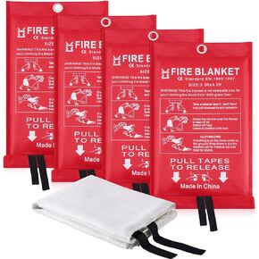 Fire Blanket for Home Kitchen Safety – Fiberglass Blankets Suspend Fire Flames Suspension for Kitchen School Fireplace Grill Car Garage House Warehouse Camp RV BBQ Emergency Safety (4, 3.3ft x 3.3ft)