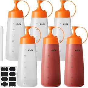 Premium 6 Pack 16 oz Plastic Condiment squeeze Bottles with Squeeze Top,Food Grade Squirt Bottle for Sauces,Hot Sauces,Syrup,Oil Dispenser,Salad Dressings Container,with extra 8 Chalk Labels and 1 Pen in Saudi Arabia