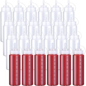 24 قطعة من زجاجات البهارات البلاستيكية، زجاجات ضغط مانعة للتسرب متعددة الاغراض مع غطاء علوي ملتف للصلصات والكاتشب وشراب الشواء والطلاء والحرف اليدوية وزيت الزيتون، شفافة (12 اونصة) in Kuwait