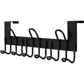SKOLOO Over The Door Hooks - for Doors up to 1-3/4'' Thickness, Metal Door Hanger with 9 Hooks, Over The Door Hanger for Coats, Hats,Towels, Black