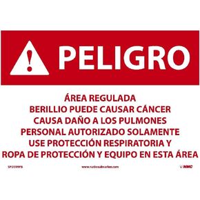 NMC SPD399PB Danger - Beryllium Regulated Area Sign - 14 in. x 10 in. Adhesive Backed Vinyl Danger Sign, White/Red Text on Red/White Base in Saudi Arabia