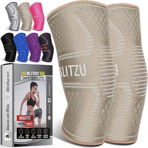 BLITZU 2 Pack Knee Brace, Compression Knee Sleeves for Men, Women, Running, Working out, Weight Lifting, Sports. Knee Braces Support for Knee Pain Meniscus Tear, ACL, Arthritis Pain Relief. Beige S in Saudi Arabia