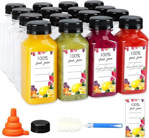 مورتوز 50 قطعة من زجاجات عصير بلاستيكية فارغة سعة 8 اونصة مع اغطية، حاويات مشروبات شفافة قابلة لاعادة الاستخدام للعصائر والمشروبات الاخرى. in Kuwait