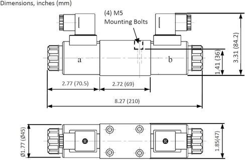 صمام الملف اللولبي للتحكم في الاتجاه الهيدروليكي D03 (NG6) 21 GPM 4560 رطل لكل بوصة مربعة، تيار متردد أو تيار مستمر 3 مواضع... (24VDC، T-A&B إلى الخزان وP محجوب في الموضع المركزي) in Kuwait