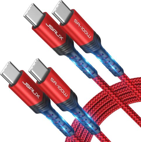 JSAUX 100W USB C to USB C Cable, 2-Pack 6.6FT, 5A Fast Charging, Red in Kuwait