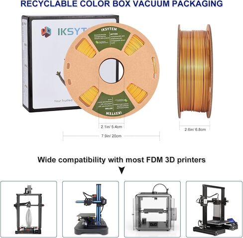 حزمة خيوط الطابعة ثلاثية الأبعاد IKSYTEM، خيوط ثلاثية الألوان، خيوط PLA الحريرية 1.75 مم، خيوط ثلاثية الأبعاد مع تغيير لون الحرير PLA، خيوط طباعة ثلاثية الأبعاد، 200 جرام × 4 بكرات PLA in Kuwait