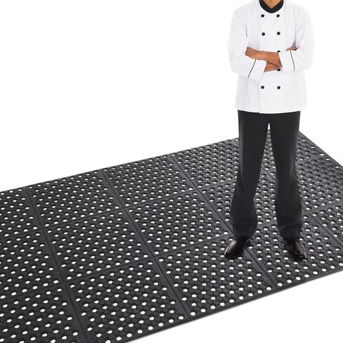 LOGIJOY التجارية المضادة للتعب الصرف المطاط حصيرة 82.6 "× 35.4" الثقيلة عدم الانزلاق حصيرة أرضية مطاطية مع فتحات الصرف الصحي الصرف فائدة الكلمة حصيرة للمطبخ مطعم بار داخلي/خارجي أسود in Kuwait