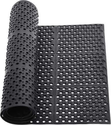 LOGIJOY التجارية المضادة للتعب الصرف المطاط حصيرة 82.6 "× 35.4" الثقيلة عدم الانزلاق حصيرة أرضية مطاطية مع فتحات الصرف الصحي الصرف فائدة الكلمة حصيرة للمطبخ مطعم بار داخلي/خارجي أسود in Kuwait