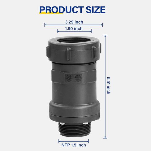 اكواير موصل صمام فحص 1-1/2 انش لمضخة حوض الصرف الصحي تركيب سريع بدون الحاجة إلى مشابك in Kuwait