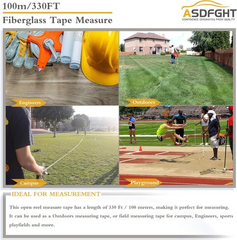 Open Reel Tape Measure 330 Feet, Fiberglass Tape Measure, Yard Measuring Tape Fit for Sports Field, Outdoor, Engineer,Track, Durable Dual-Sided Measuring Reel with Feet and Meters (1/2') in Kuwait