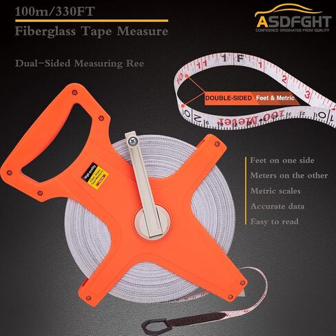 Open Reel Tape Measure 330 Feet, Fiberglass Tape Measure, Yard Measuring Tape Fit for Sports Field, Outdoor, Engineer,Track, Durable Dual-Sided Measuring Reel with Feet and Meters (1/2') in Kuwait